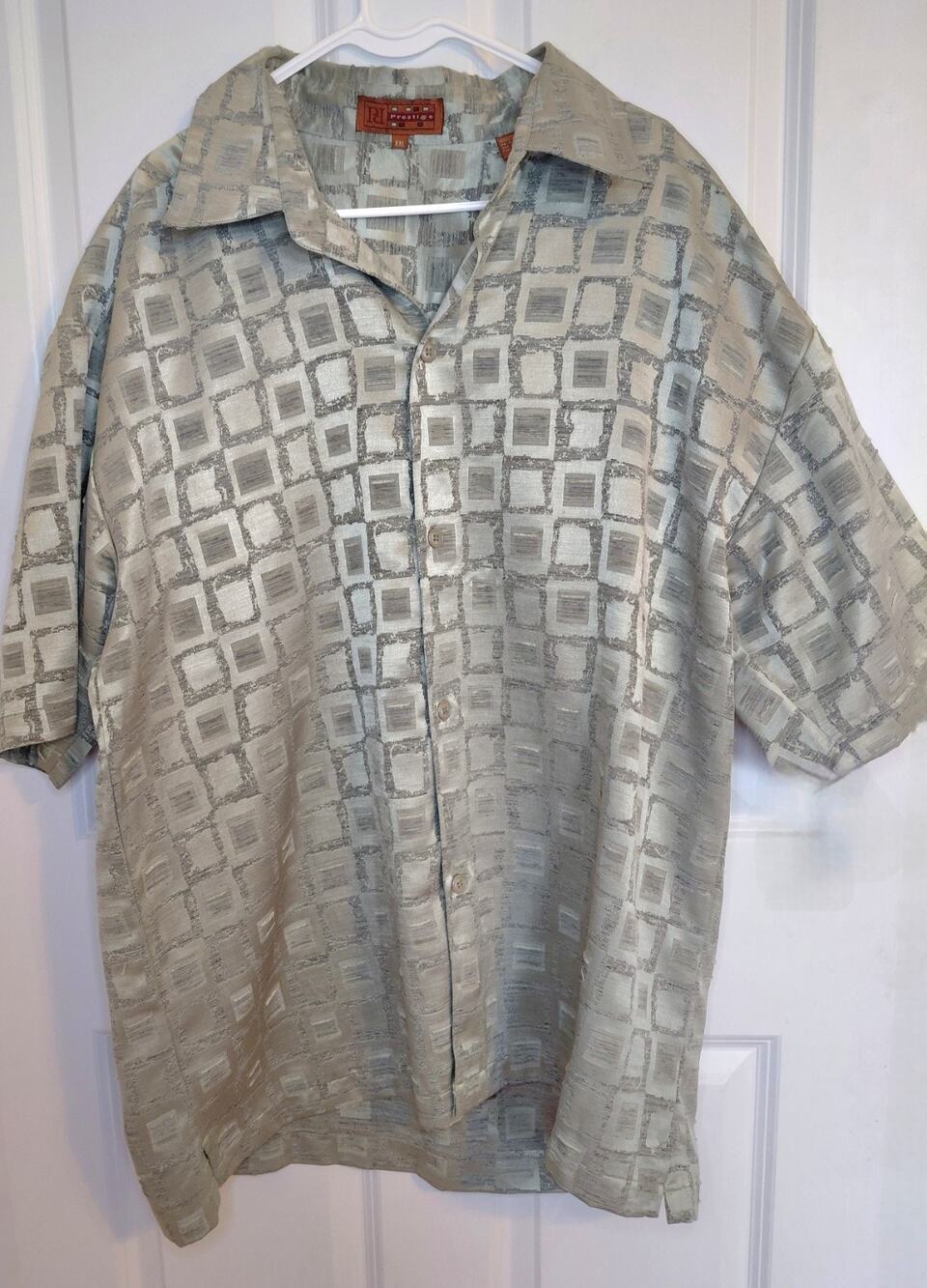 Prestige Original Mens XXL Sage Green Geometric Knit Button Up Shirt Retro 90s